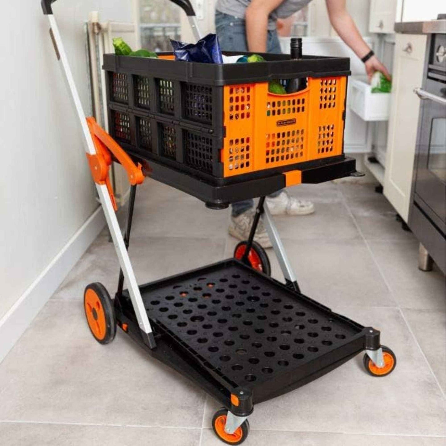 BLACK+DECKER Double Platform Folding Trolley with Two Baskets