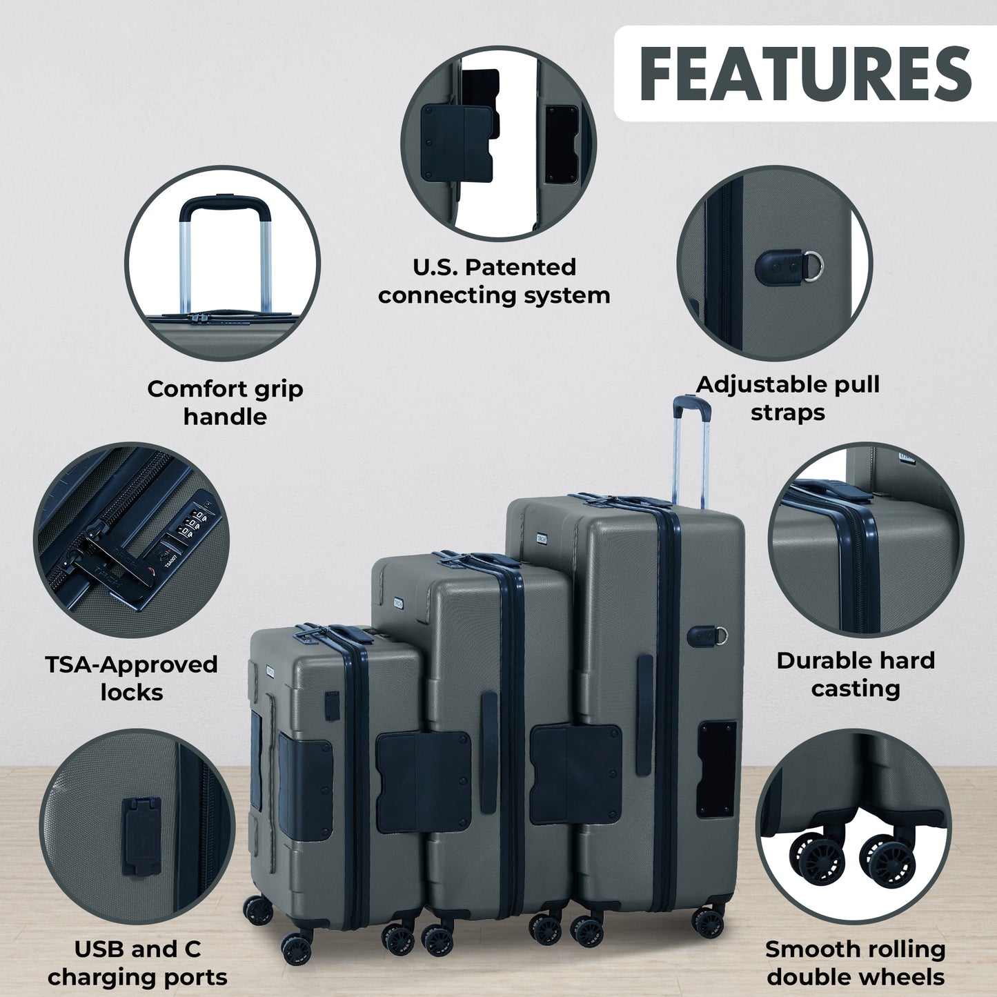 Arwani TACH Connectable 3 Pcs Luggage Set | 20, 24 & 28