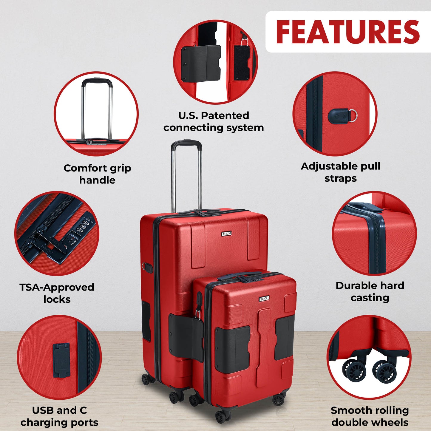 TACH Connectable Luggage 2pc Set Hard Shell Large + Carry-on 28