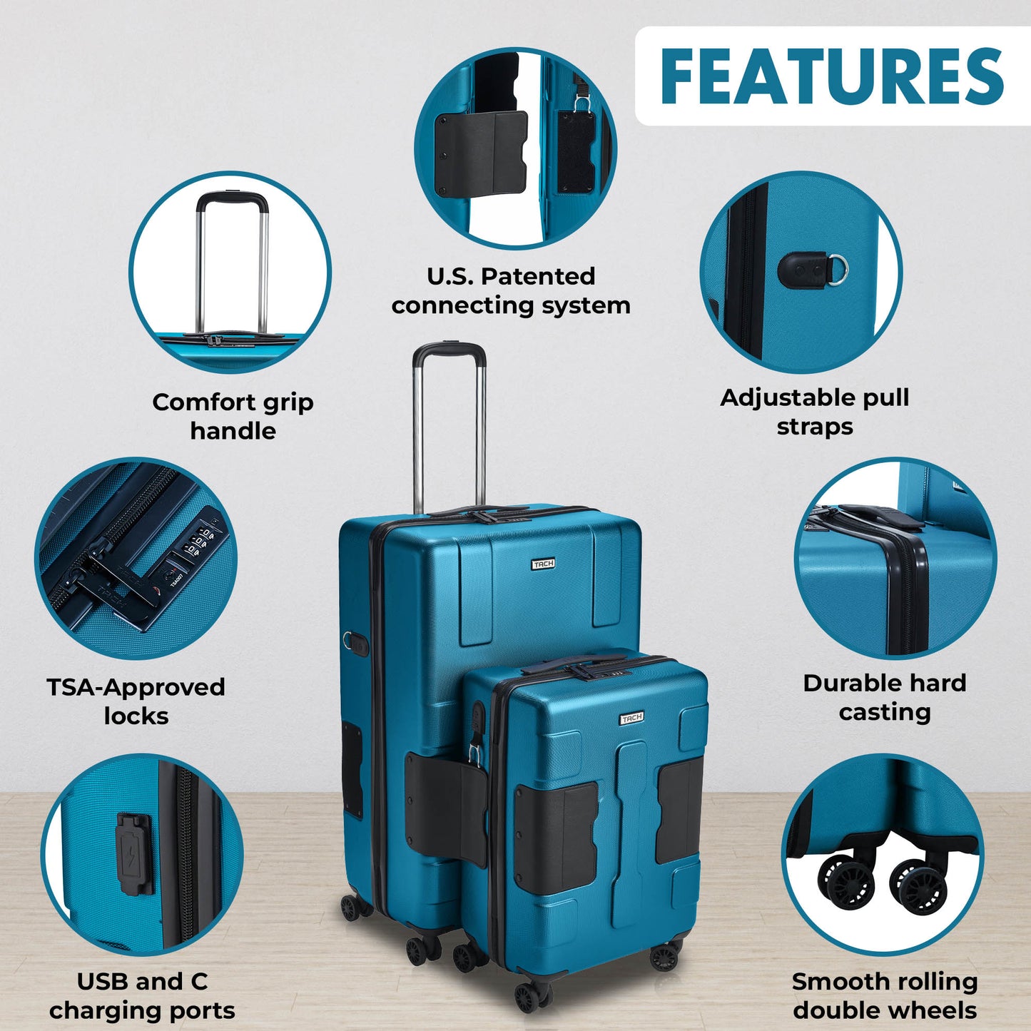 TACH Connectable Luggage 2pc Set Hard Shell Large + Carry-on 28