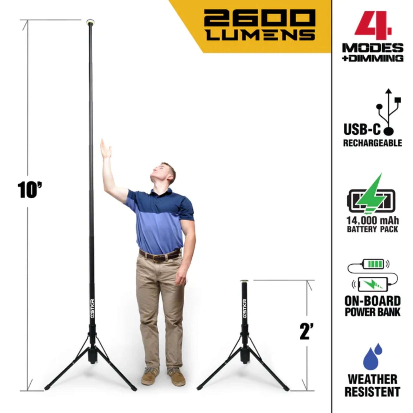 STKR Telescoping Rechargeable Area Light, 10 Foot extension, Remote Control, 2600 Lumens, Over-lander - DIY Store