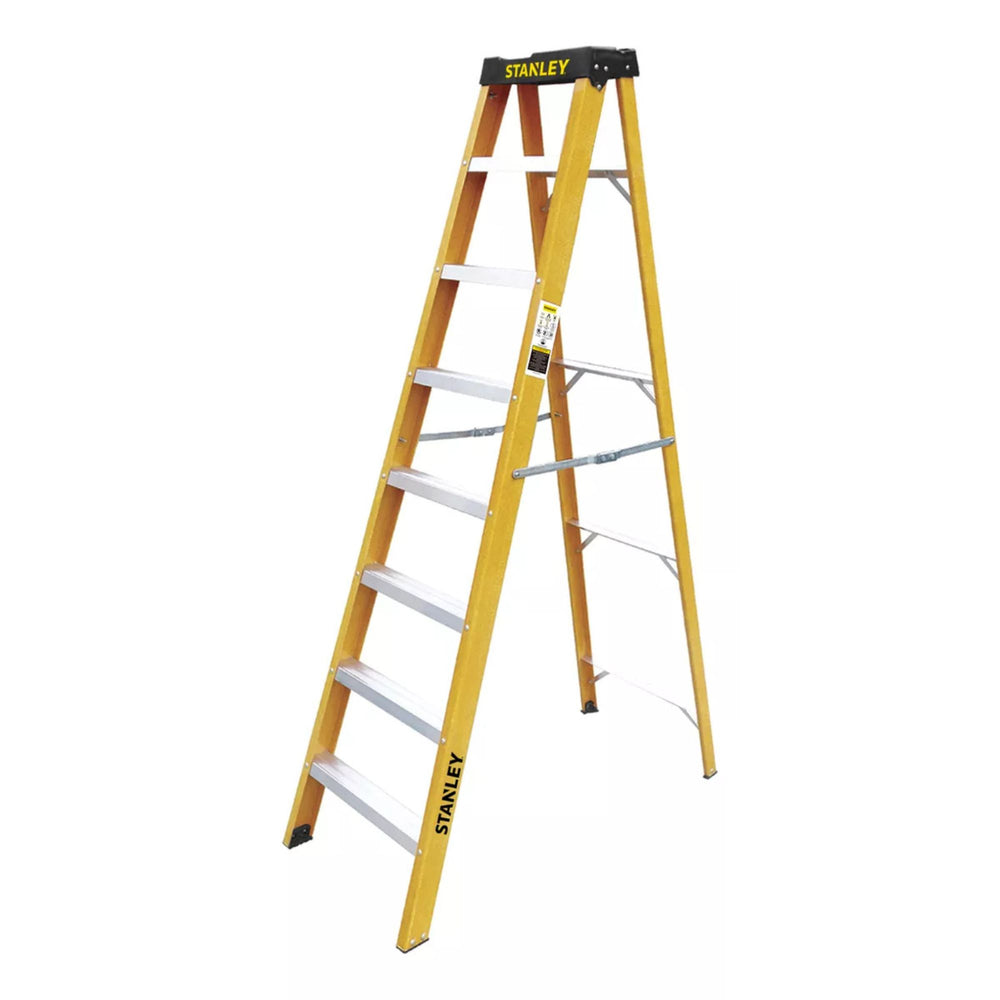 STANLEY Step Ladder 7 Steps Fiberglass Ladder Anti Slip Steps Non-Slip Rubber Edge Guards 150 Kg Loading Capacity EN131 Approved