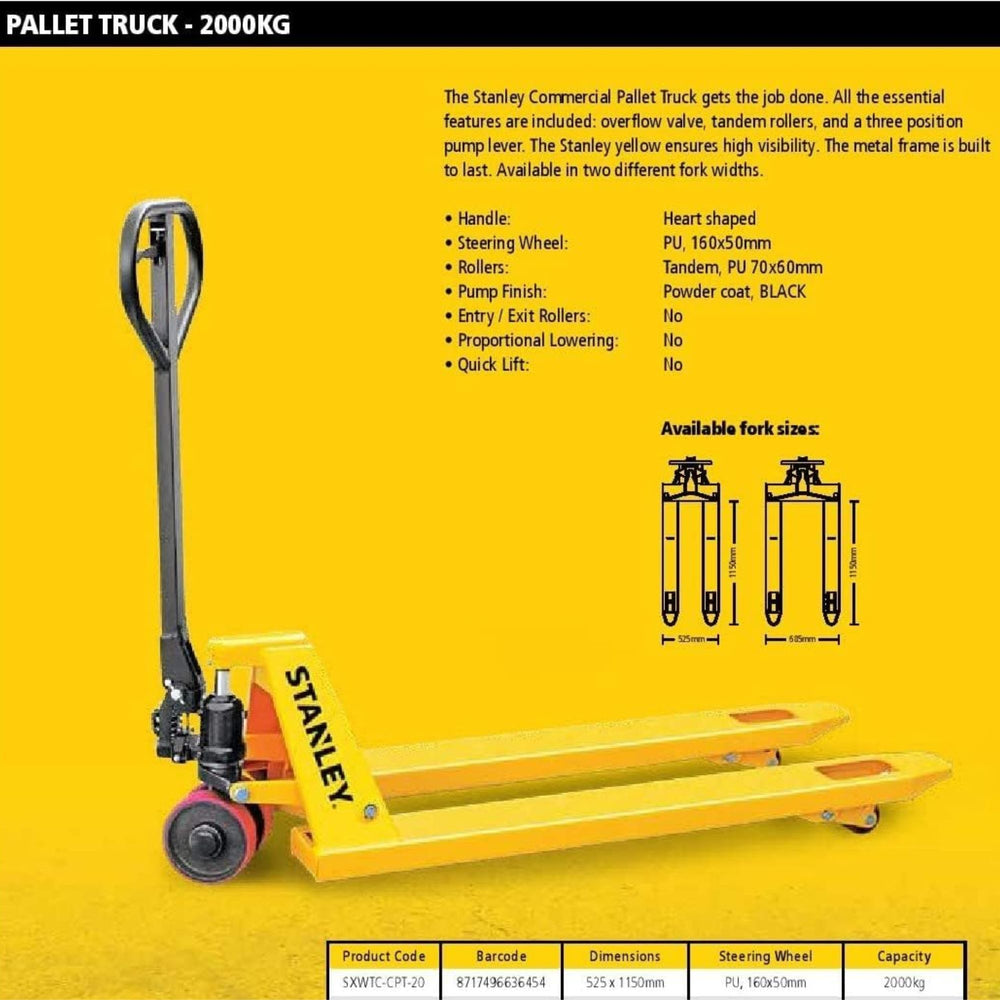 
                  
                    Arwani STANLEY Pallet Truck 2.0 Tons Lifting Capacity 
                  
                