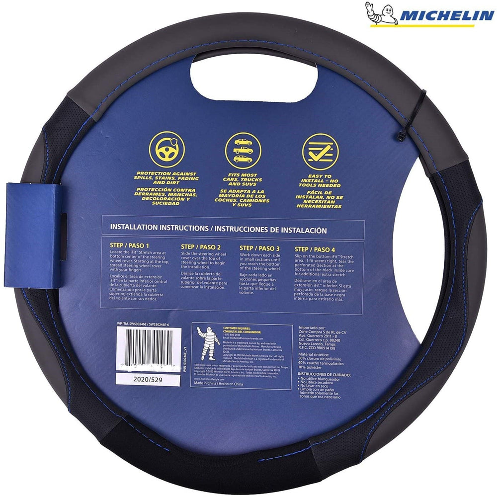 MICHELIN Premium Faux Leather Steering Wheel Cover Blue Stich Color - W33269 - Arwani 