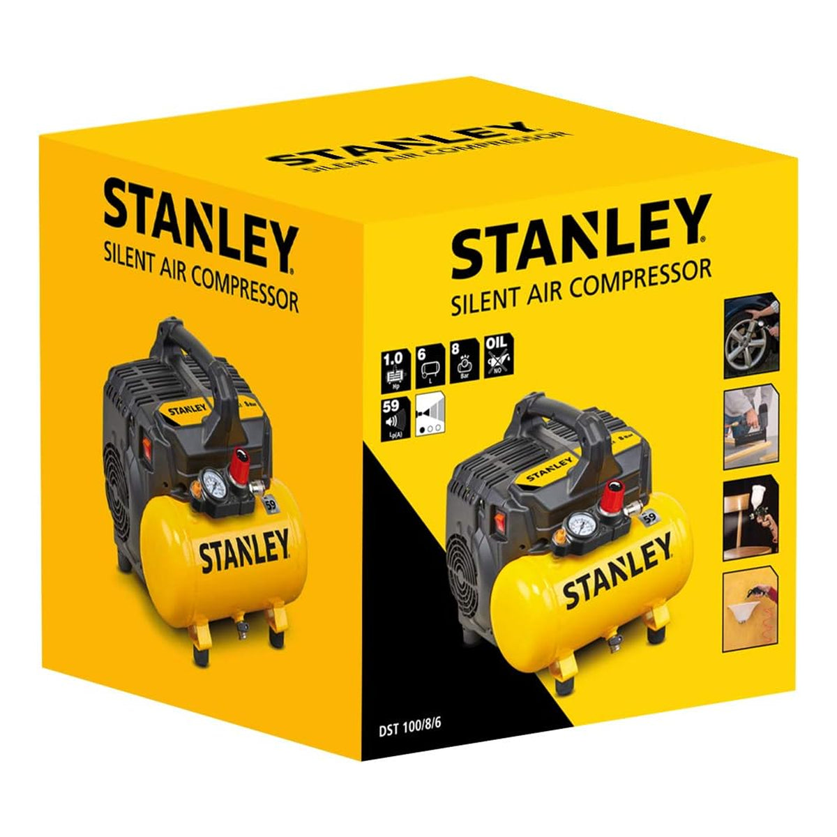 STANLEY Silent Air Compressor DST100/8/6, 6L, 750W, 230V, 59dB - DIY Store