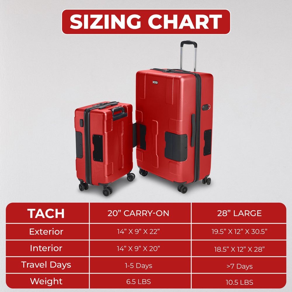 
                      
                        TACH Connectable Luggage 2pc Set Hard Shell Large + Carry-on 28"/20" inches - Arwani 
                      
                    