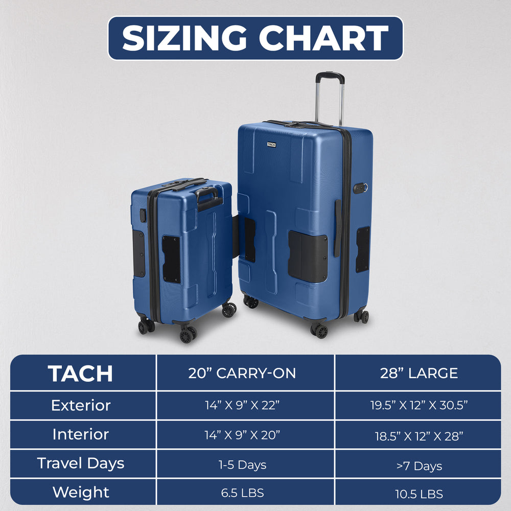 
                      
                        TACH Connectable Luggage 2pc Set Hard Shell Large + Carry-on 28"/20" inches - Arwani 
                      
                    