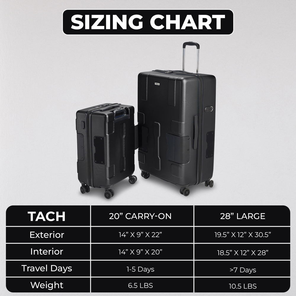 
                      
                        TACH Connectable Luggage 2pc Set Hard Shell Large + Carry-on 28"/20" inches - Arwani 
                      
                    