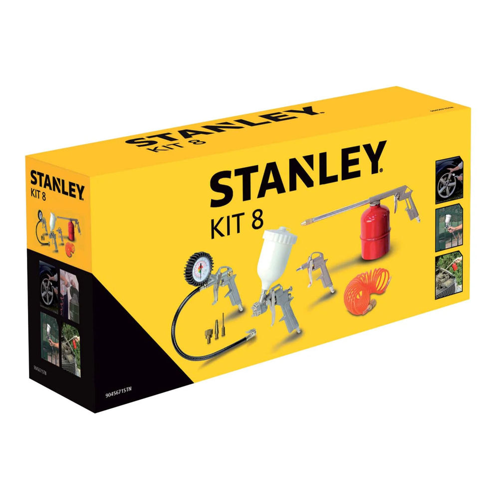 STANLEY Air Tools Kit 8 Pcs, Includes Inflating Gun, Air Dusting Gun, Spray Gun, Gravity Paint Gun, 5m Spiral Hose and 3 Inflating Nozzles