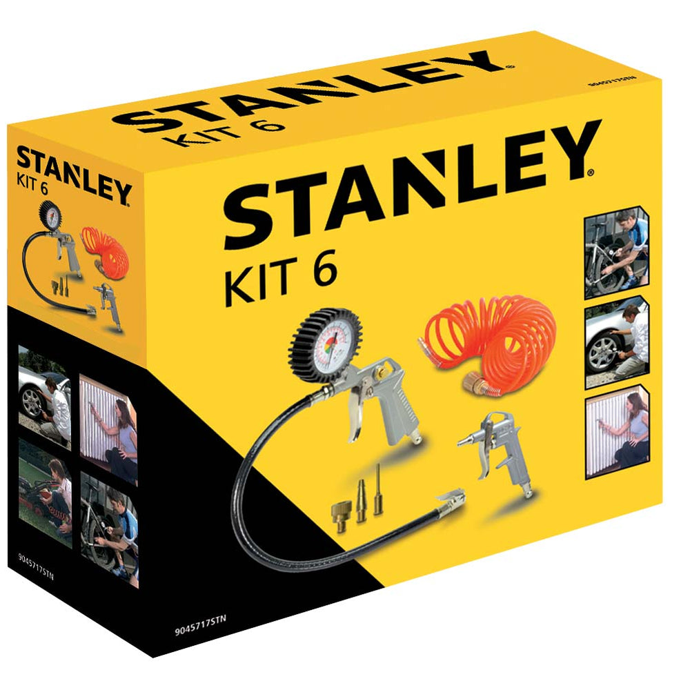 STANLEY Air Tools Kit 6 Pcs, Includes an Inflating Gun, Air Dusting Gun, 5m Spiral Hose and 3 Nozzles - Arwani 