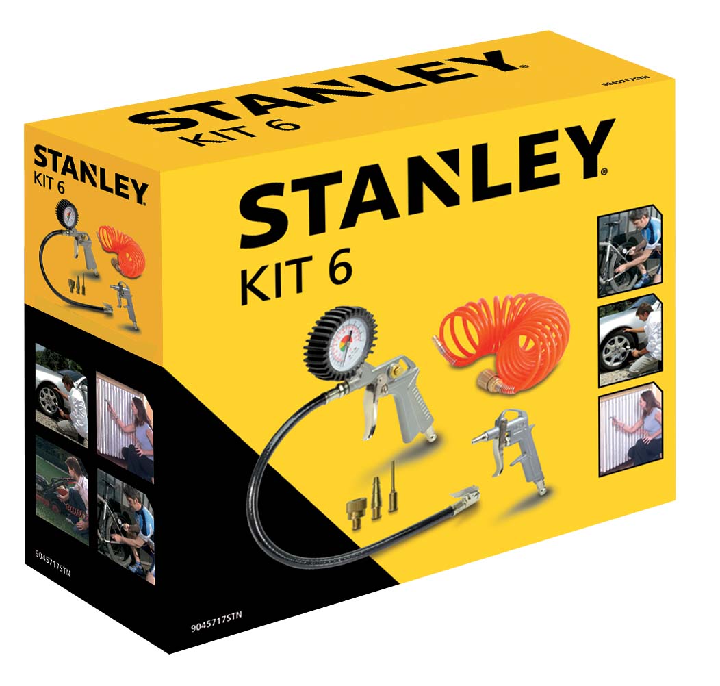 STANLEY Air Tools Kit 6 Pcs, Includes an Inflating Gun, Air Dusting Gun, 5m Spiral Hose and 3 Nozzles - Arwani 