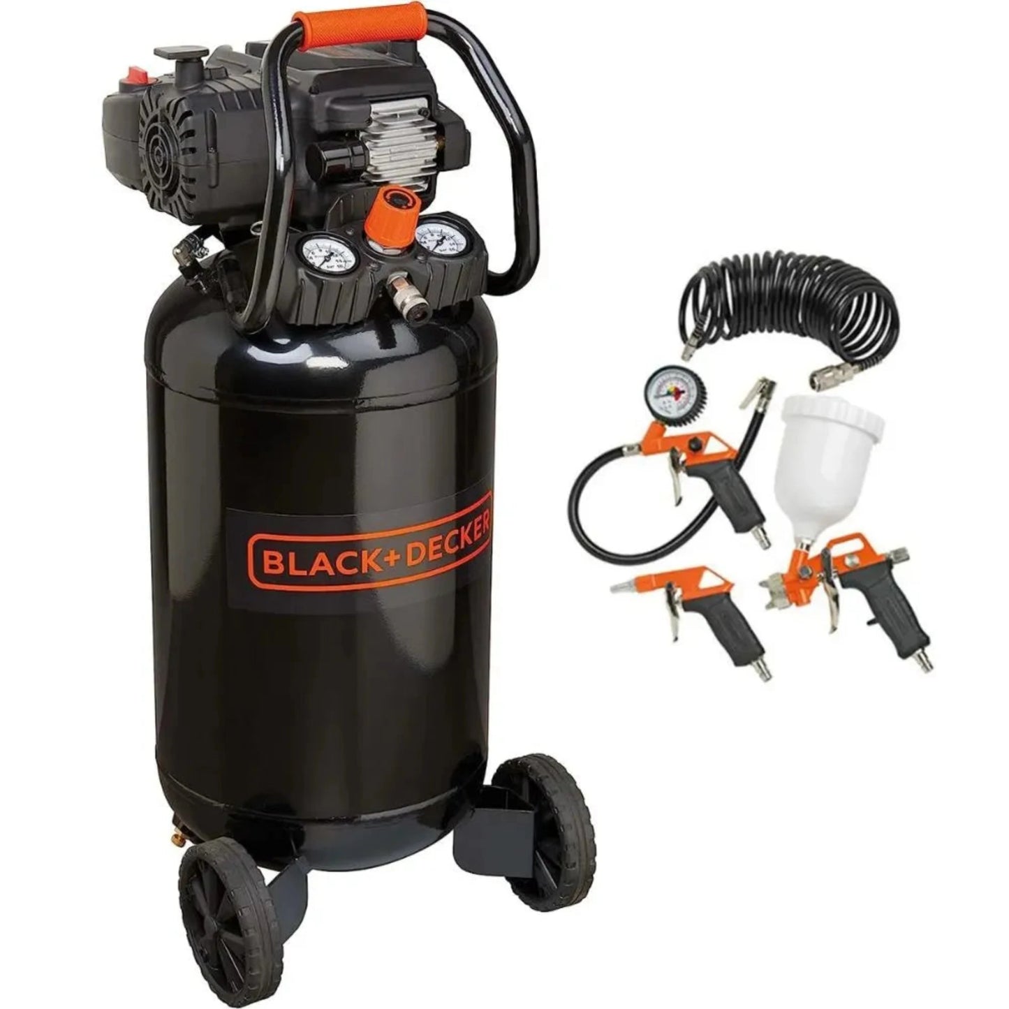 Arwani BLACK+DECKER Air Compressor Oil-Free with 50L Vertical Tank + 4 pcs Air Tools Kit 