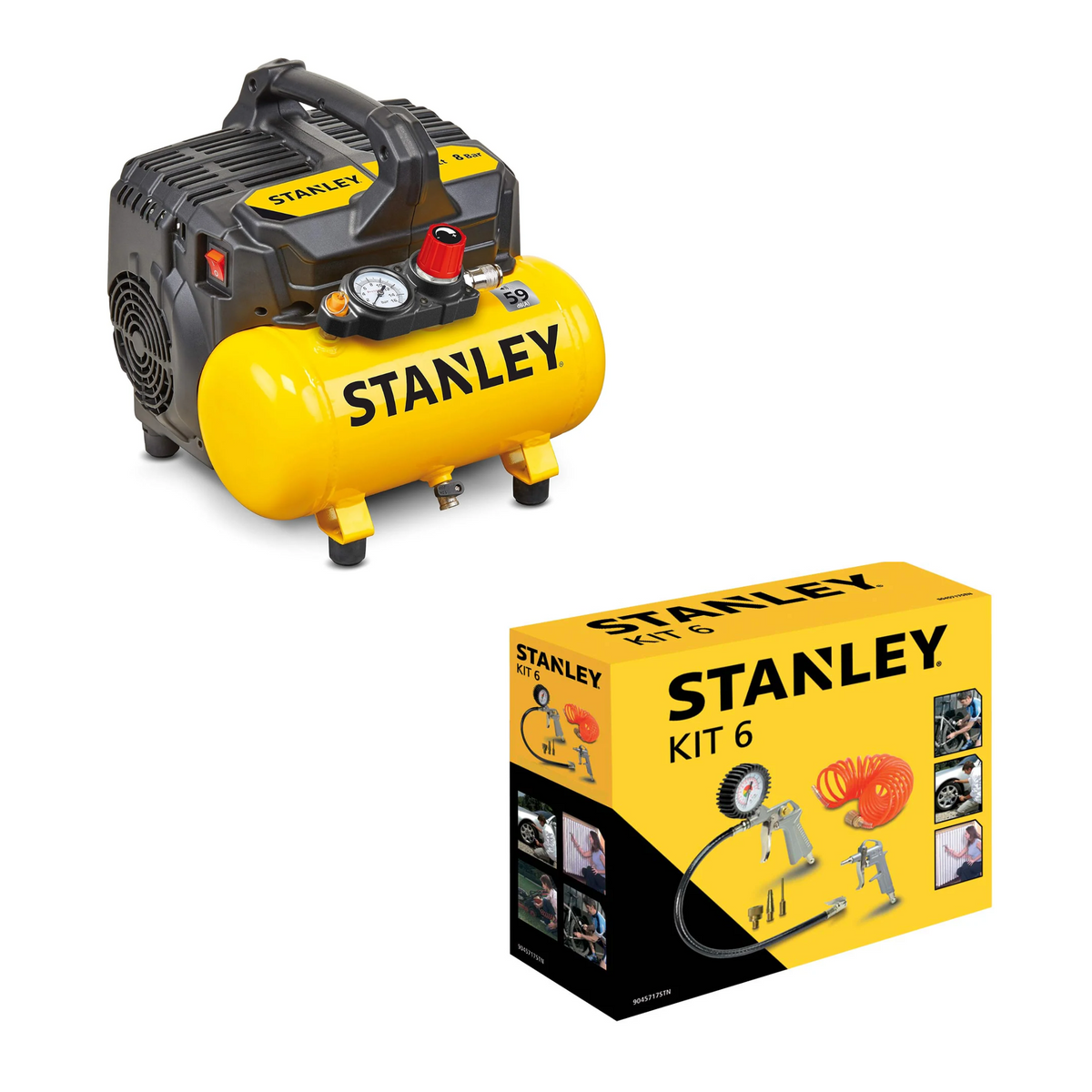 Stanley Compressor Filter STANLEY Silent Air Compressor 6L + Air Tools Kit 6 Pcs - DIY Store
