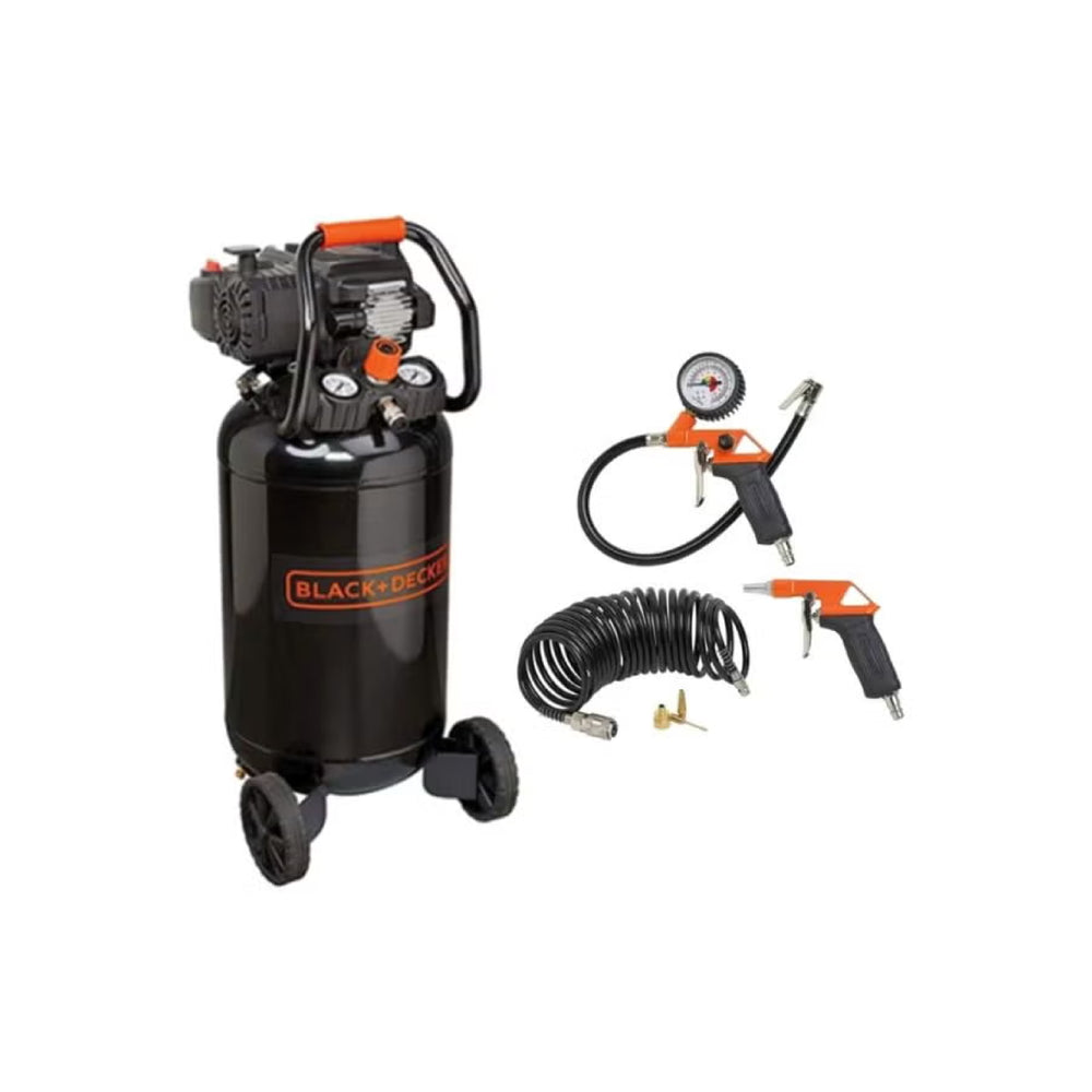 
                      
                        BLACK+DECKER Air Compressor Oil-Free with 50L Vertical Tank + 6 pcs Air Tools Kit - Arwani 
                      
                    