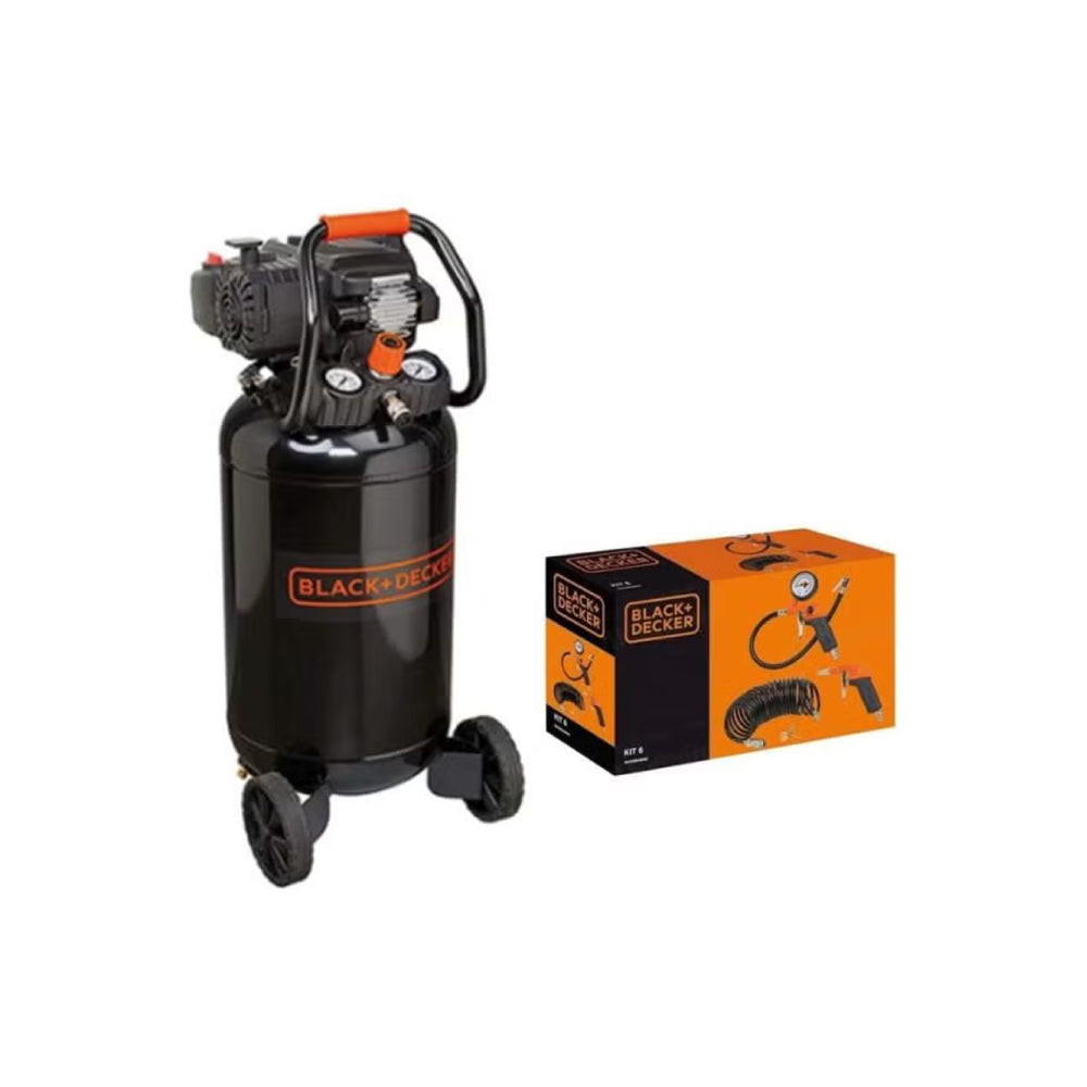 
                  
                    BLACK+DECKER Air Compressor Oil-Free with 50L Vertical Tank + 6 pcs Air Tools Kit - Arwani 
                  
                