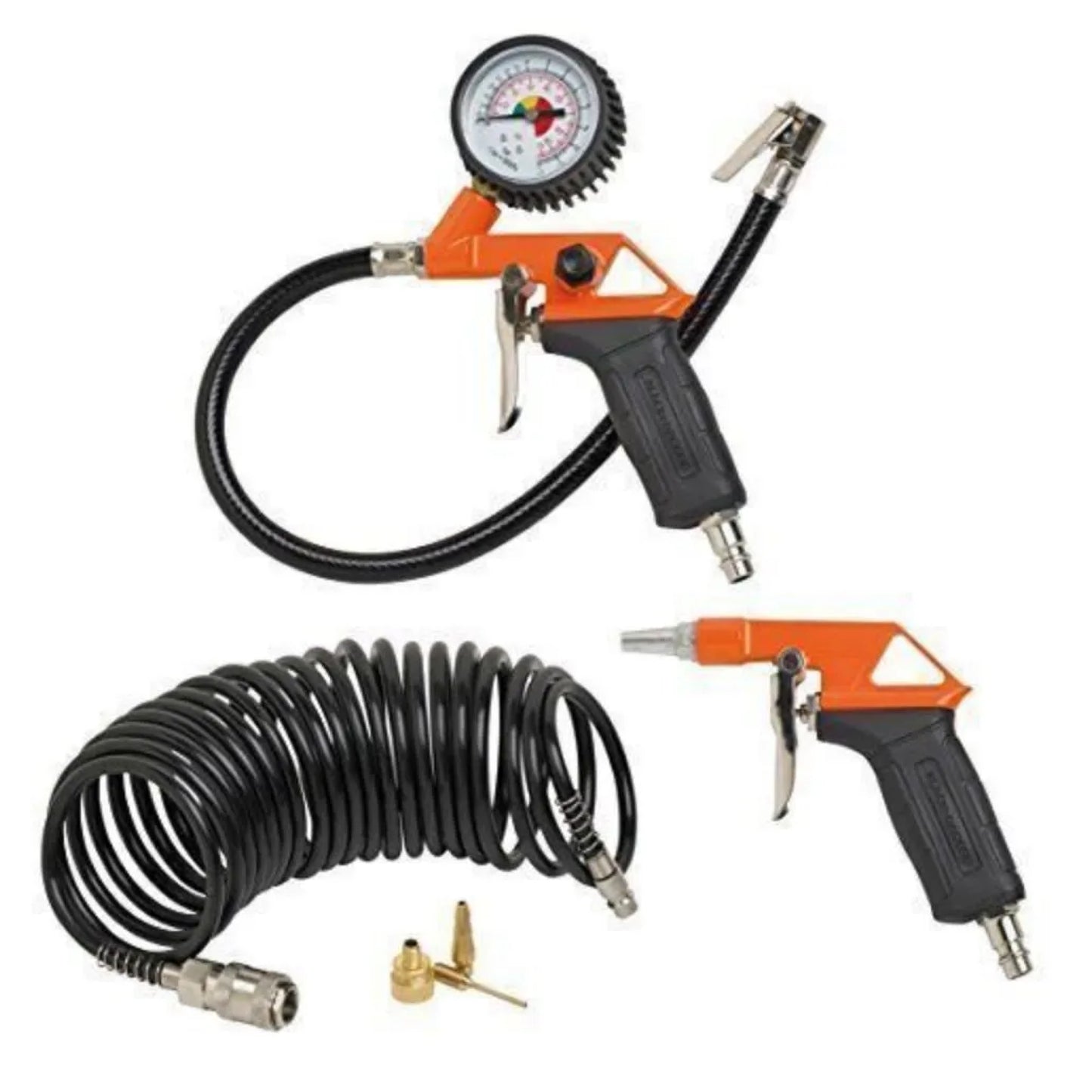 Arwani BLACK+DECKER Air Tools Kit 6 Pcs, Includes Inflating Gun, Air Dusting Gun, 5m Spiral Hose and 3 Inflating Nozzles 