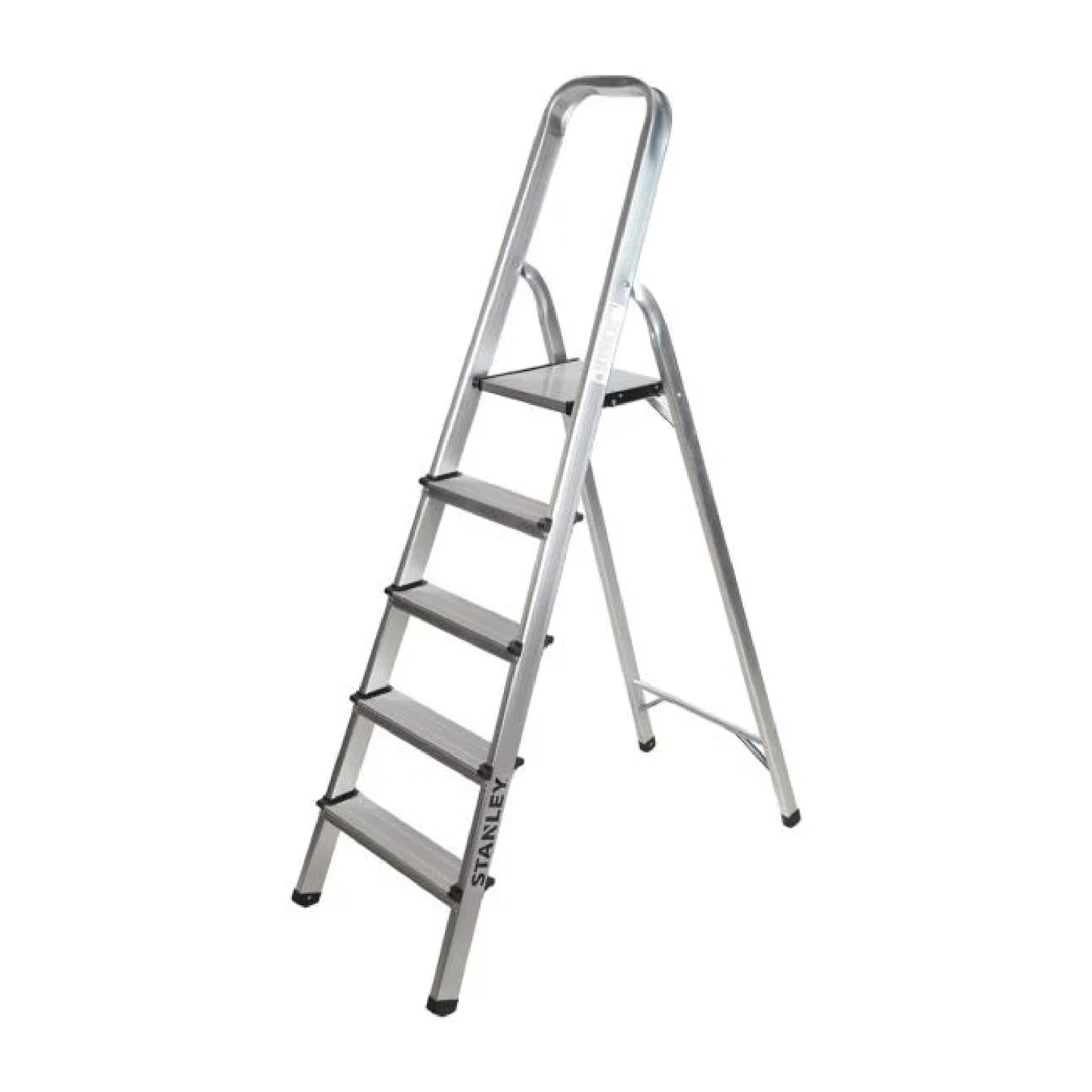 Arwani STANLEY Step Ladder 5 Steps Aluminum Ladder Anti Slip Steps Non-Slip Rubber Edge Guards 150 KG Loading Capacity EN131 Approved 