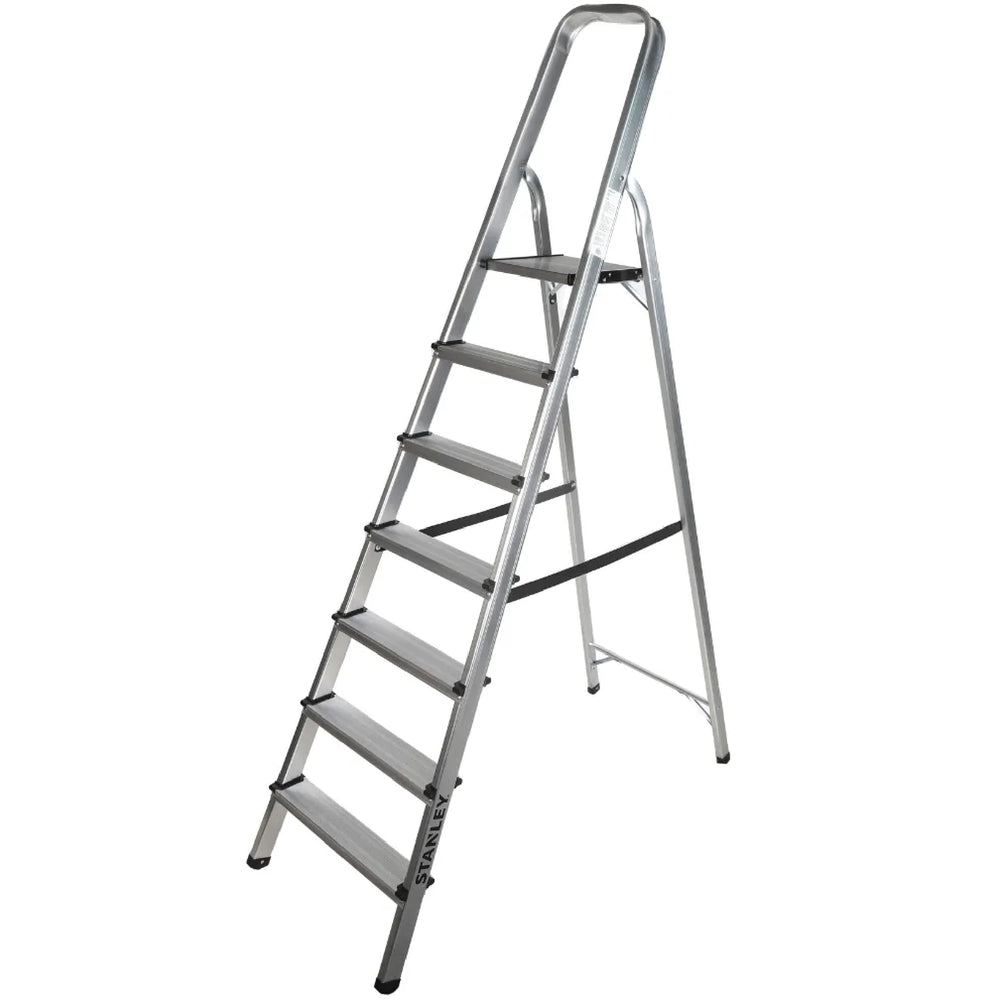 Arwani STANLEY Step Ladder 7 Steps Aluminum Ladder Anti Slip Steps Non-Slip Rubber Edge Guards 150 KG Loading Capacity EN131 Approved 