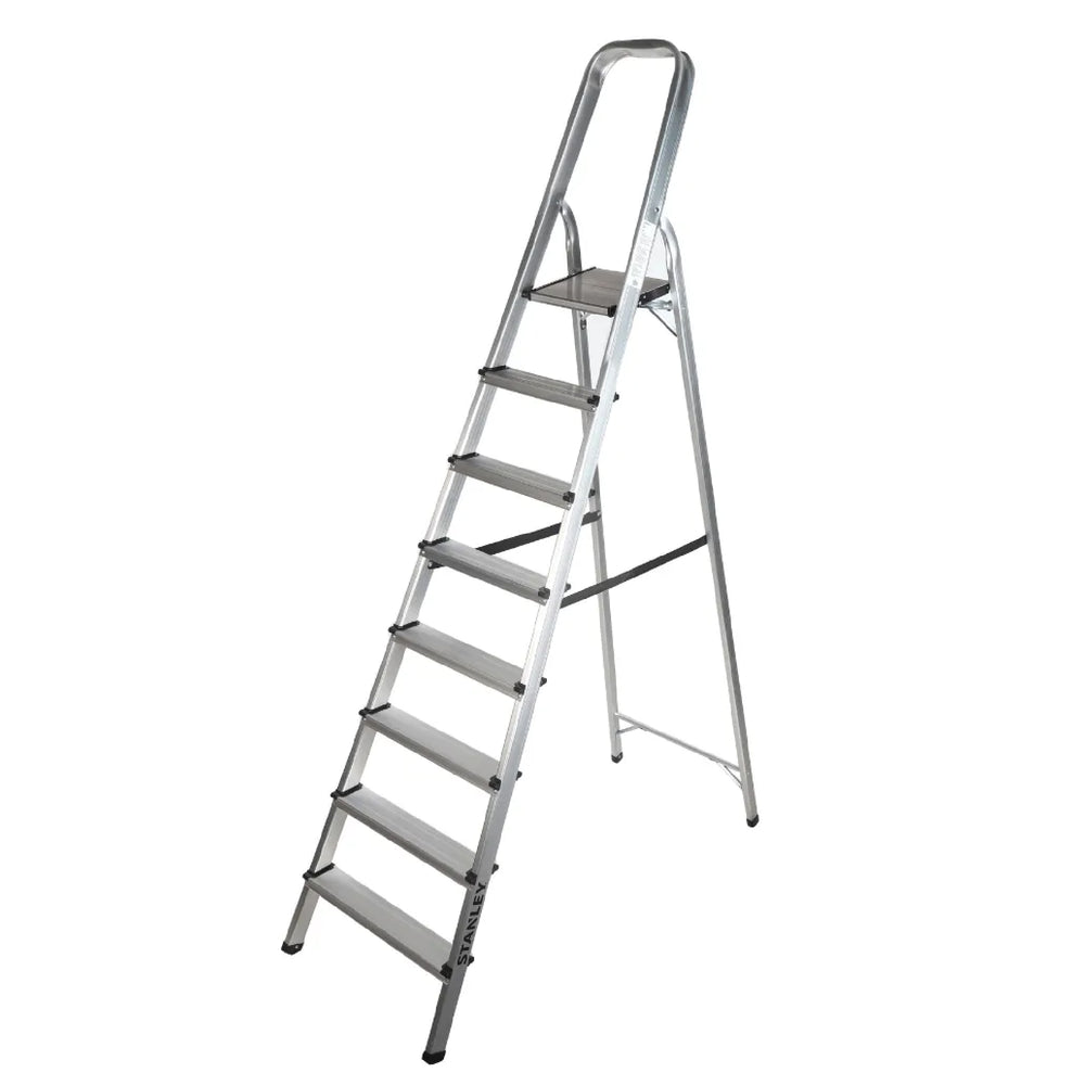 Arwani STANLEY Step Ladder 8 Steps Aluminum Ladder Anti Slip Steps Non-Slip Rubber Edge Guards 150 KG Loading Capacity EN131 Approved 