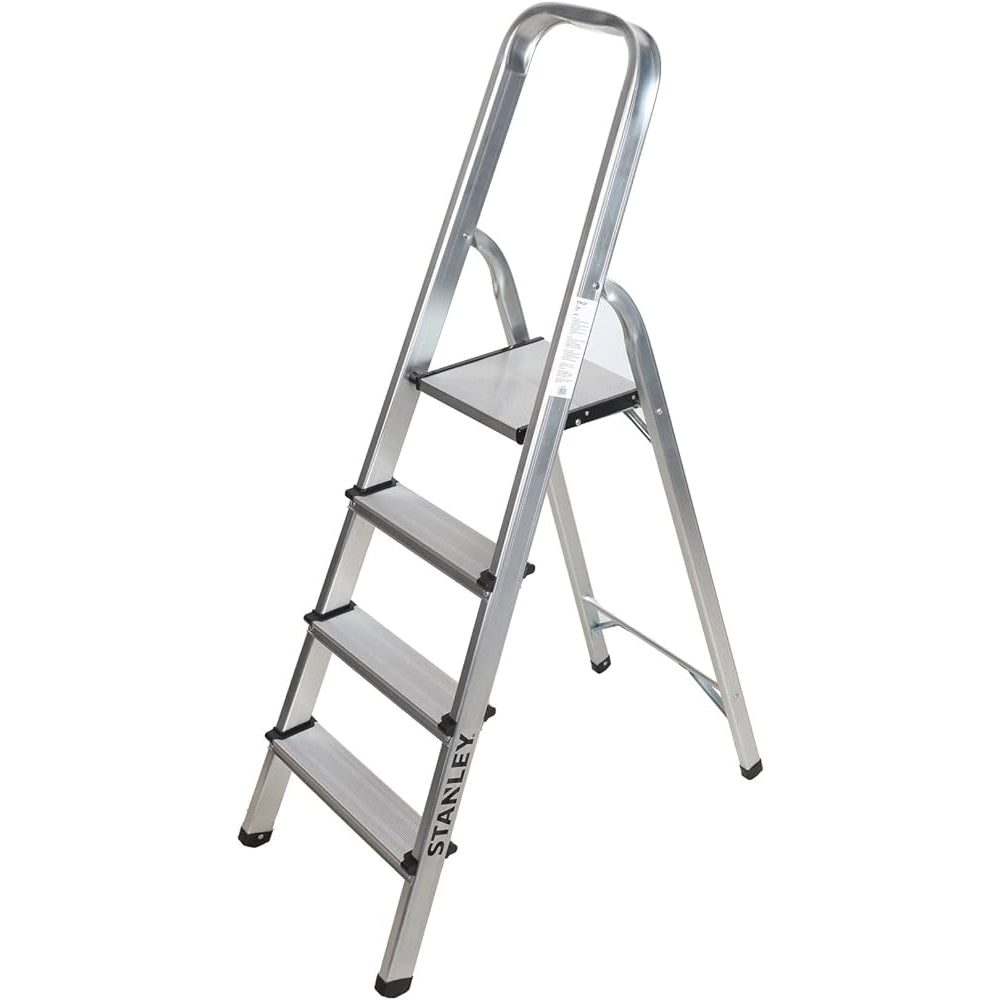 Arwani STANLEY Step Ladder 4 Steps Aluminum Ladder Anti Slip Steps Non-Slip Rubber Edge Guards 150 KG Loading Capacity EN131 Approved 