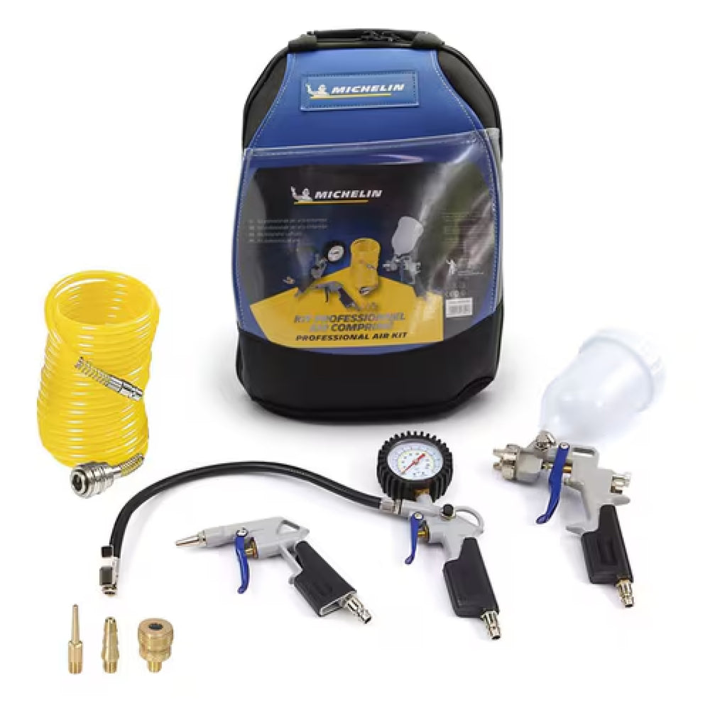 Arwani MICHELIN Air Tools Kit 7-Pcs, Includes Inflating Gun, Air Dusting Gun, Paint Spray Gun, 3m Spiral Hose, 3 Inflating Nozzles and a Carry Bag 