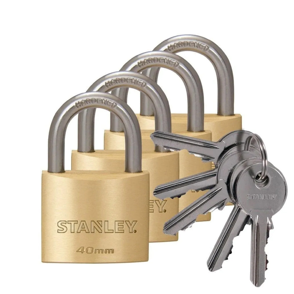 Arwani STANLEY Padlock Brass 40mm Standard Shackle with 5 Keys (4 Pcs Pack) 